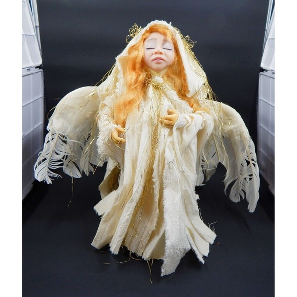 Angel Closed Eyes White Wings Blonde Hair Tree Limb Base